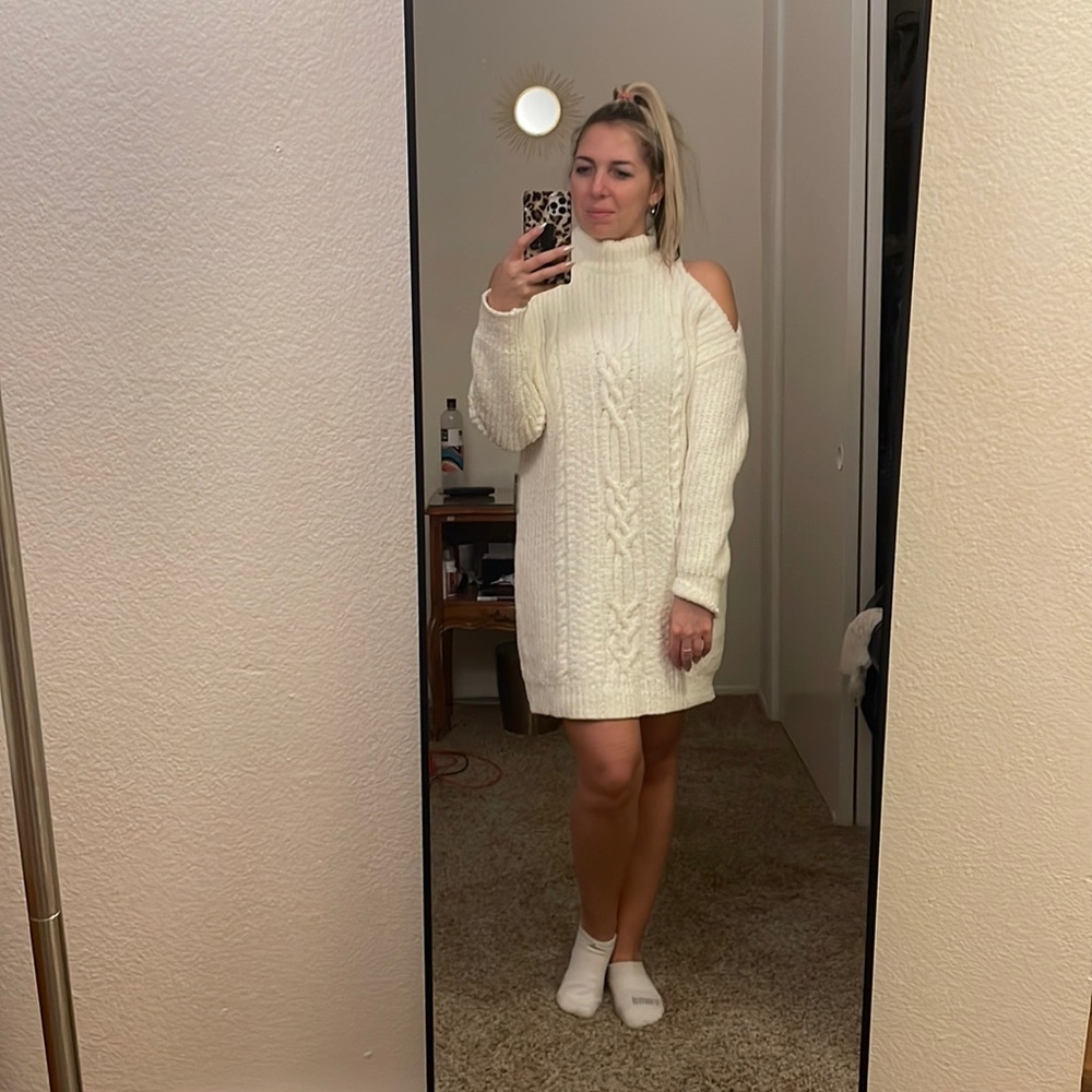 Express Cold Shoulder Cable-knit Sweater Dress